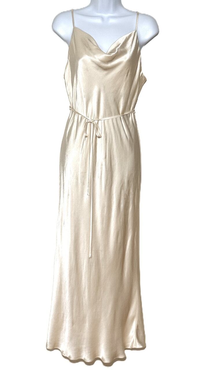 Shona Joy La Lune Cowl Maxi Dress 8 Cream Champagne Silk Satin Bridesmaid SJ393